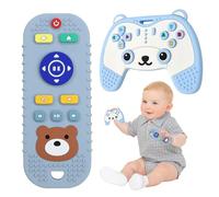 ETETOO Silicone Remote Control and Gamepad Teether - Food Grade Chew Toys for Babies 6-12 Months and Autistic Children (Blue+Blue)