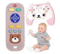 ETETOO Silicone Remote Control and Gamepad Teether - Food Grade Chew Toys for Babies 6-12 Months and Autistic Children (Pink+Pink)