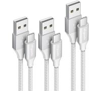 etguuds USB C Cable [3Pack 1m/1m/2m], 3A Fast Charging Braided USB to USB C Cable for iPhone 17/16/15 Pro, Samsung Galaxy S26 S25 S24 S23 S21 S20 S10 S9 S8 Plus S10E, Huawei, LG & More (White)
