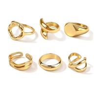 Ethanberg Chunky Gold Rings for Women No Tarnish, Open Adjustable Stackable Rings Set for Women, Vintage Stacking Knuckle Ring, Trendy Thick Statement Ring, 6Pcs Chunky Jewelry