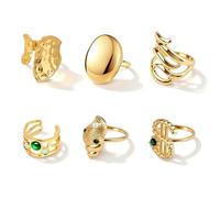 Ethanberg Chunky Gold Rings for Women, Open Adjustable Stackable Rings Set for Women, Baroque Stacking Knuckle Ring, Thick Trendy Statement Ring, 6Pcs Chunky Jewelry, No Gemstone