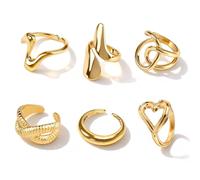 Ethanberg Thick Gold Rings for Women No Tarnish Adjustable Stackable Rings Set for Women Heart Stackable Joint Ring Fashion Thick Statement Ring
