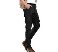 ETHANOL Men Relaxed Cargo Pants with 6 Big Pockets Casual Work Combat Trousers, Aplc44098-blk, 34W x 32L