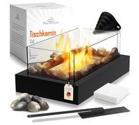 Ethanol Table Fireplace for Indoor/Outdoor - Now 4-Way Glazed Novelty | Warming Table Fire with Accessories - Protected Flame and Long Burning Time Harmonia