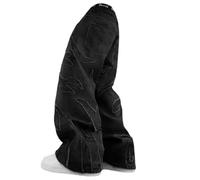 Ethbox Y2K Jeans Men's Hip-hop Retro Flame Splicing Wide Leg Jeans Women's Gothic Straight Tube Loose Jeans, Black, S