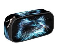 Ethebre Abstract Art Neon Cat Pencil Case Large Capacity Pencil Pouch Oxford Fabric Pen Bag with Zipper Multi Compartment Stationery Organizer for School Office Makeup Travel Storage