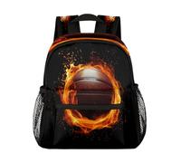 Ethebre Abstract Burning Basketball Kids Backpack for Boys Girls, Waterproof Lightweight Toddler School Bag with Chest Strap, Small Travel Book Bag Preschool Kindergarten Backpack