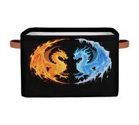 Ethebre Abstract Fire Ice Dragon Storage Basket with Leather Handles, Foldable Fabric Storage Bin Large Collapsible Organizer for Clothes Toys Laundry Bathroom Nursery 15x11x9.5 In
