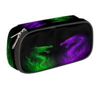 Ethebre Abstract Green Purple Fire Dragon Pencil Case Large Capacity Pencil Pouch Oxford Fabric Pen Bag with Zipper Multi Compartment Stationery Organizer for School Office Makeup Travel Storage