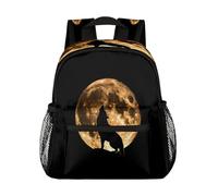 Ethebre Animal Wolf Silhouette Moon Kids Backpack for Boys Girls, Waterproof Lightweight Toddler School Bag with Chest Strap, Small Travel Book Bag Preschool Kindergarten Backpack