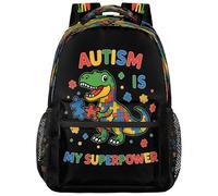 Ethebre Autism Awareness Dinosaur Kids Backpack, Lightweight School Bookbag Large Capacity Laptop Backpack Water Resistant Daypack Shoulder Bag for Teenager Boys Girls