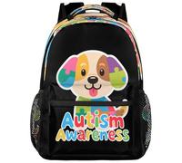 Ethebre Autism Awareness Dog Kids Backpack, Lightweight School Bookbag Large Capacity Laptop Backpack Water Resistant Daypack Shoulder Bag for Teenager Boys Girls