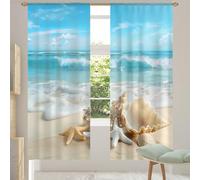 Ethebre Beautiful Beach Sand Seashells Sheer Curtains 198.12 CM Long 2 Panels Set, Light Filtering Voile Window Curtains with Rod Pocket, Privacy Window Drapes for Living Room Bedroom Patio