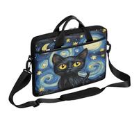 Ethebre Black Cat Starry Night Laptop Bag 15 Inch Laptop Sleeve Computer Bag with Shoulder Strap Slim Business Briefcase for Women Men Messenger Bag Laptop Case for Work Office Travel