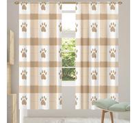 Ethebre Brown White Checkered Paws Sheer Curtains 198.12 CM Long 2 Panels Set, Light Filtering Voile Window Curtains with Rod Pocket, Privacy Window Drapes for Living Room Bedroom Patio