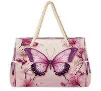 Ethebre Butterfly Flower Lily Large Beach Bag for Women Waterproof Sandproof Beach Tote with Zipper Multiple Pockets Travel Pool Tote for Vacation Gym Shopping 52 x 18.5 x 38 cm