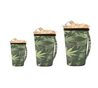 Ethebre Camo Cannabis Leaves Pattern Iced Coffee Sleeve with Handle, Reusable Washable Neoprene Cup Holder Set of 3, Insulated Anti-Slip Drink Sleeve for 16-32 oz Cups