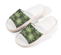 Ethebre Camo Cannabis Leaves Pattern Open Toe House Slippers for Women Men Breathable Linen Home Sandals with Anti Slip EVA Sole Summer Comfortable Indoor Shoes Spa Guest Use Size S