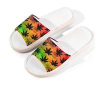 Ethebre Cannabis Leaves Pattern Open Toe House Slippers for Women Men Breathable Linen Home Sandals with Anti Slip EVA Sole Summer Comfortable Indoor Shoes Spa Guest Use Size XL