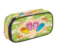 Ethebre Cartoon Beach Flip Flop Seashells Pencil Case Large Capacity Pencil Pouch Oxford Fabric Pen Bag with Zipper Multi Compartment Stationery Organizer for School Office Makeup Travel Storage