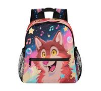 Ethebre Cartoon Rainbow Cute Wolf Kids Backpack for Boys Girls, Waterproof Lightweight Toddler School Bag with Chest Strap, Small Travel Book Bag Preschool Kindergarten Backpack