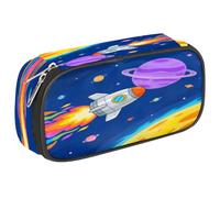 Ethebre Cartoon Rocket Nebula Planet Pencil Case Large Capacity Pencil Pouch Oxford Fabric Pen Bag with Zipper Multi Compartment Stationery Organizer for School Office Makeup Travel Storage