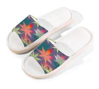 Ethebre Colorful Cannabis Leaves Open Toe House Slippers for Women Men Breathable Linen Home Sandals with Anti Slip EVA Sole Summer Comfortable Indoor Shoes Spa Guest Use Size S