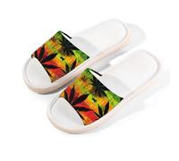 Ethebre Colorful Cannabis Leaves Pattern Open Toe House Slippers for Women Men Breathable Linen Home Sandals with Anti Slip EVA Sole Summer Comfortable Indoor Shoes Spa Guest Use Size S
