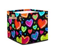 Ethebre Colorful Neon Love Heart Pattern Storage Cube Bins, Foldable Fabric Storage Bin with Handles, Collapsible Cube Storage Organizer for Clothes Toy Laundry Nursery Home Organization 13 In