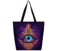 Ethebre Cosmic All Seeing Eye Canvas Tote Bag for Women Reusable Shoulder Handbag with Inner Zipper Pocket Cute Printed Casual Daily Work Travel Shopping Grocery Tote Gift