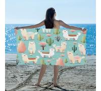 Ethebre Cute Animal Alpaca Cactus Beach Towel 155x78 cm, Quick Dry Microfiber Sand Free Towel for Beach Pool Travel Lightweight Absorbent Bath Towel for Adults Kids Swimming Camping Yoga