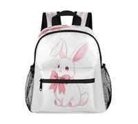 Ethebre Cute Bunny with Bow Pattern Kids Backpack for Boys Girls, Waterproof Lightweight Toddler School Bag with Chest Strap, Small Travel Book Bag Preschool Kindergarten Backpack