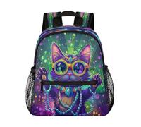 Ethebre Cute Cartoon Cat Mardi Gras Kids Backpack for Boys Girls, Waterproof Lightweight Toddler School Bag with Chest Strap, Small Travel Book Bag Preschool Kindergarten Backpack