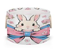 Ethebre Cute Easter Cherry Blossom Round Storage Basket for Laundry & Toys, Lightweight Fabric Laundry Hamper with Handles, Foldable Large Organizer Bin for Bedroom Bathroom Nursery Dorm