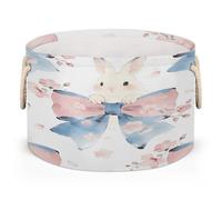 Ethebre Easter Rabbits Cherry Blossom Round Storage Basket for Laundry & Toys, Lightweight Fabric Laundry Hamper with Handles, Foldable Large Organizer Bin for Bedroom Bathroom Nursery Dorm