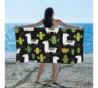 Ethebre Ethnic Cactus Alpaca Beach Towel 155x78 cm, Quick Dry Microfiber Sand Free Towel for Beach Pool Travel Lightweight Absorbent Bath Towel for Adults Kids Swimming Camping Yoga