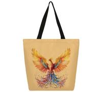 Ethebre Ethnic Colorful phoenix Canvas Tote Bag for Women Reusable Shoulder Handbag with Inner Zipper Pocket Cute Printed Casual Daily Work Travel Shopping Grocery Tote Gift