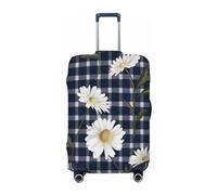 Ethebre Floral Daisies Plaid Check Elastic Luggage Covers, Protective Suitcase Cover Dustproof Scratch Resistant Stretch Luggage Protector for Business Trip Travel, S for 18-21 in Suitcases