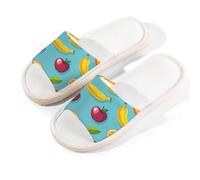 Ethebre Fruit Apples Banana Orange Pattern Open Toe House Slippers for Women Men Breathable Linen Home Sandals with Anti Slip EVA Sole Summer Comfortable Indoor Shoes Spa Guest Use Size S