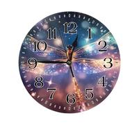 Ethebre Glitter Flying Dragonfly Round Wall Clock Silent Non Ticking Decorative Battery Operated Wall Clock With Stand For Living Room Bedroom Kitchen Office Home Decor 25 cm