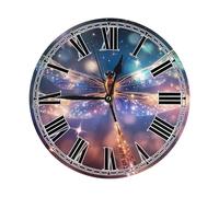Ethebre Glitter Flying Dragonfly Round Wall Clock Silent Non Ticking Decorative Battery Operated Wall Clock With Stand For Living Room Bedroom Kitchen Office Home Decor 25 cm