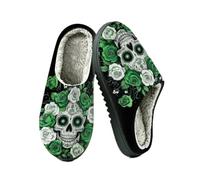 Ethebre Green White Roses Sugar Skull House Slippers for Women Men 11-11.5
