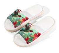 Ethebre Hummingbird Hibiscus Flowers Open Toe House Slippers for Women Men Breathable Linen Home Sandals with Anti Slip EVA Sole Summer Comfortable Indoor Shoes Spa Guest Use Size L
