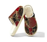 Ethebre Japanese Circles Geometric Pattern House Slippers for Women Men, Cozy Warm Plush Indoor Home Shoes Closed Toe Memory Foam Winter Bedroom Slippers with Non Slip EVA Sole (Size 8.5-9)