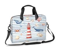 Ethebre Lighthouse Whale Seashell Stripe Laptop Bag 16 Inch Laptop Computer Briefcase with Shoulder Strap Business Messenger Bag Travel Work Laptop Case with Multiple Pockets for Men Women