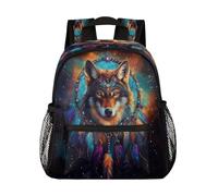 Ethebre Majestic Wolf Dreamcatcher Kids Backpack for Boys Girls, Waterproof Lightweight Toddler School Bag with Chest Strap, Small Travel Book Bag Preschool Kindergarten Backpack