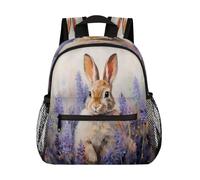 Ethebre Oil Painting Bunny Flower Hyacinth Kids Backpack for Boys Girls, Waterproof Lightweight Toddler School Bag with Chest Strap, Small Travel Book Bag Preschool Kindergarten Backpack