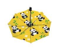 Ethebre Panda Bamboo Leaves Pattern Folding Umbrella Windproof Compact Lightweight Travel Umbrella with 8 Reinforced Ribs, Portable UV Sun & Rain Protection for Men & Women