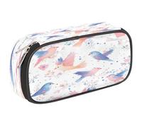 Ethebre Pastel Colored Birds Leaves Pencil Case Large Capacity Pencil Pouch Oxford Fabric Pen Bag with Zipper Multi Compartment Stationery Organizer for School Office Makeup Travel Storage