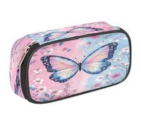 Ethebre Pastel Colorful Butterfly Flowers Pencil Case Large Capacity Pencil Pouch Oxford Fabric Pen Bag with Zipper Multi Compartment Stationery Organizer for School Office Makeup Travel Storage